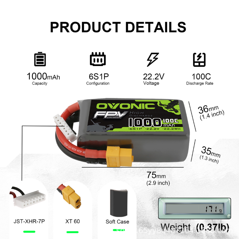 2 Baterías LiPo OVONIC de 1000 - Drone Zll Rc reseña y precio